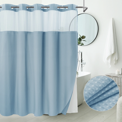 Barossa Design No Hook Extra Long Waffle Weave Shower Curtain with Snap in Liner, Mesh Window