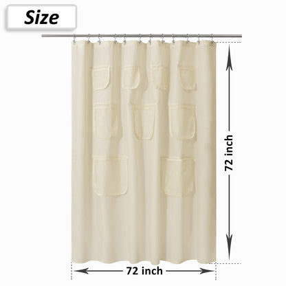 Barossa Design Water-Repellent Fabric Shower Curtain or Liner with 9 Handy Mesh Pockets