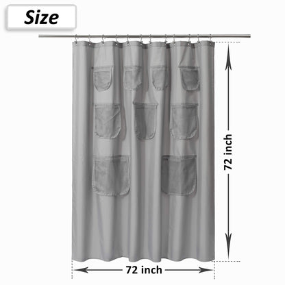 Barossa Design Water-Repellent Fabric Shower Curtain or Liner with 9 Handy Mesh Pockets