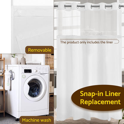 Barossa Design Fabric Snap-in Shower Curtain Liner Replacement, Removable & Washable, Hotel Style, 70x54, White