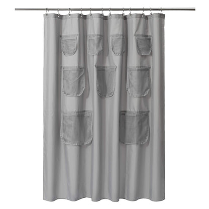 Barossa Design Water-Repellent Fabric Shower Curtain or Liner with 9 Handy Mesh Pockets