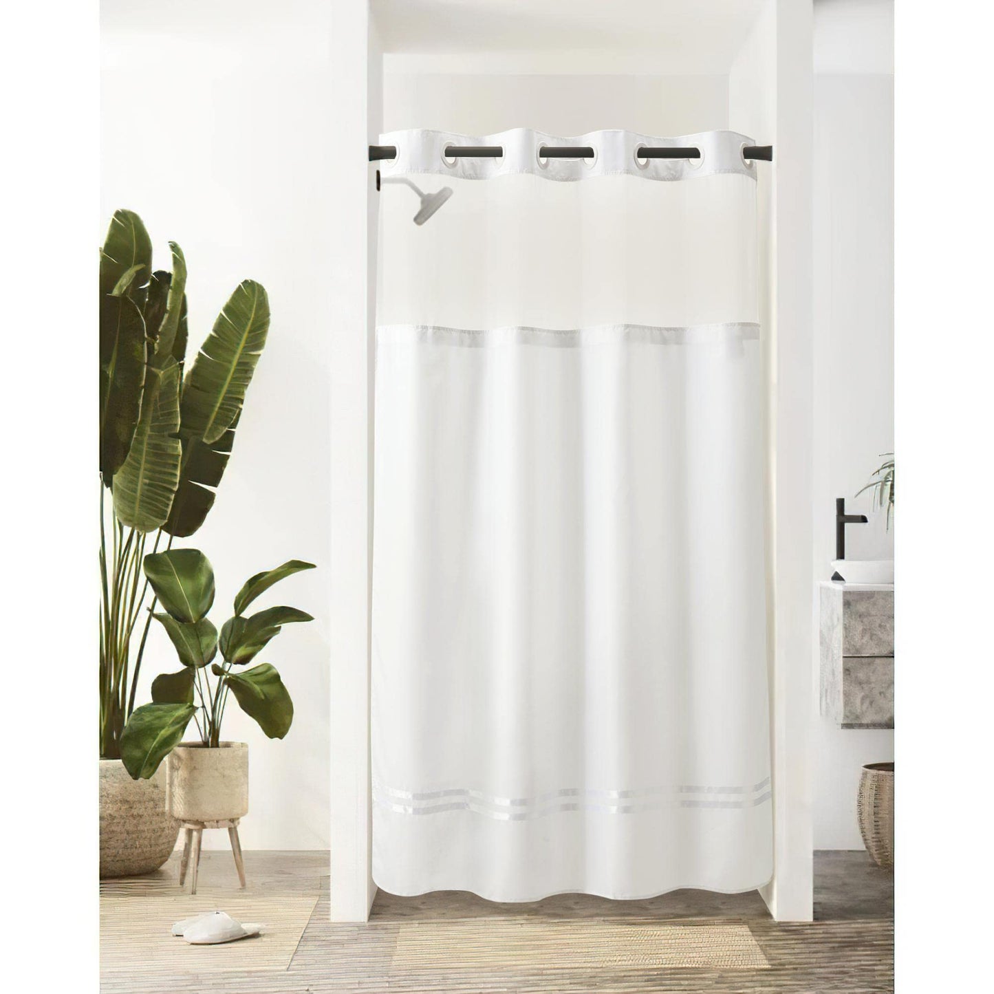 Barossa Design Shower Curtain with Snap in Liner and Stripe