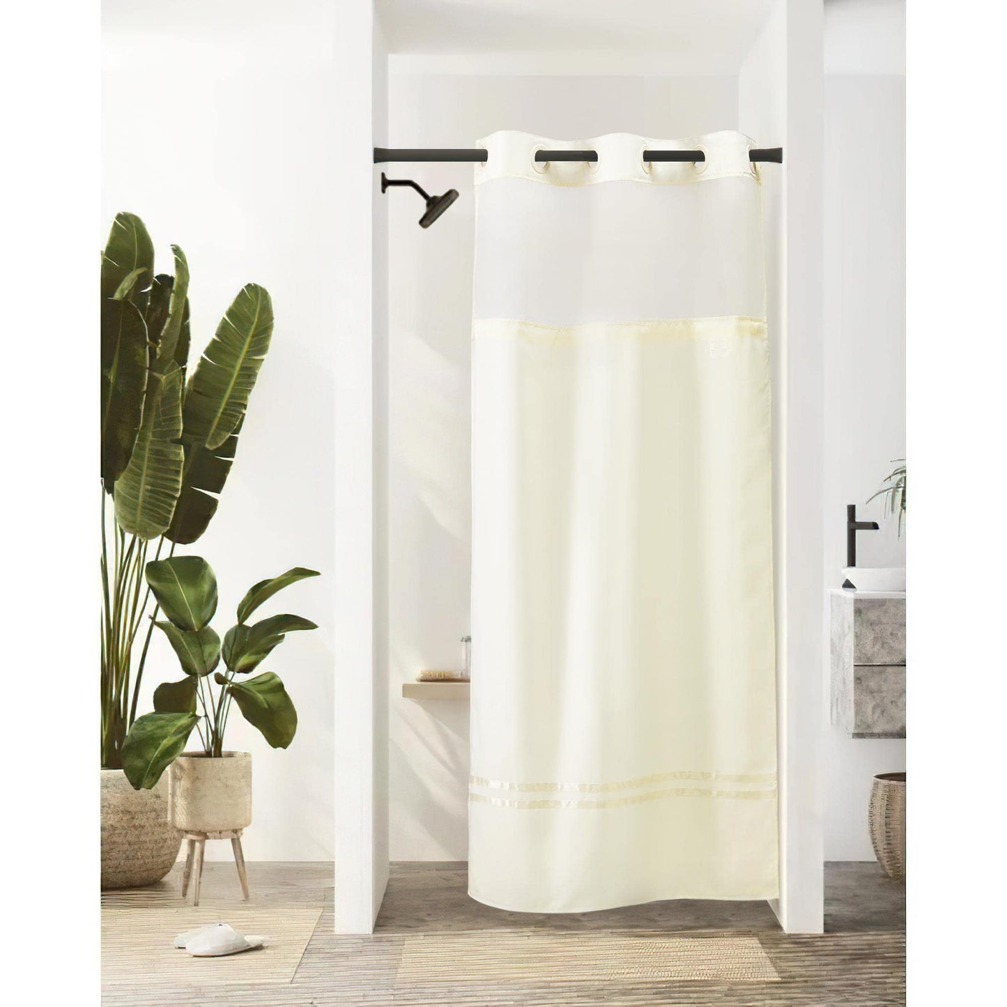 Barossa Design Shower Curtain with Snap in Liner and Stripe