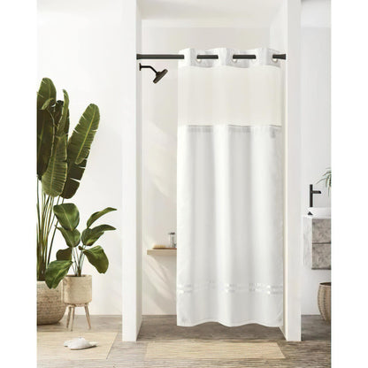 Barossa Design Shower Curtain with Snap in Liner and Stripe
