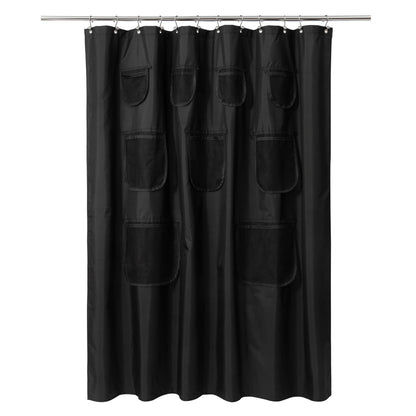 Barossa Design Water-Repellent Fabric Shower Curtain or Liner with 9 Handy Mesh Pockets