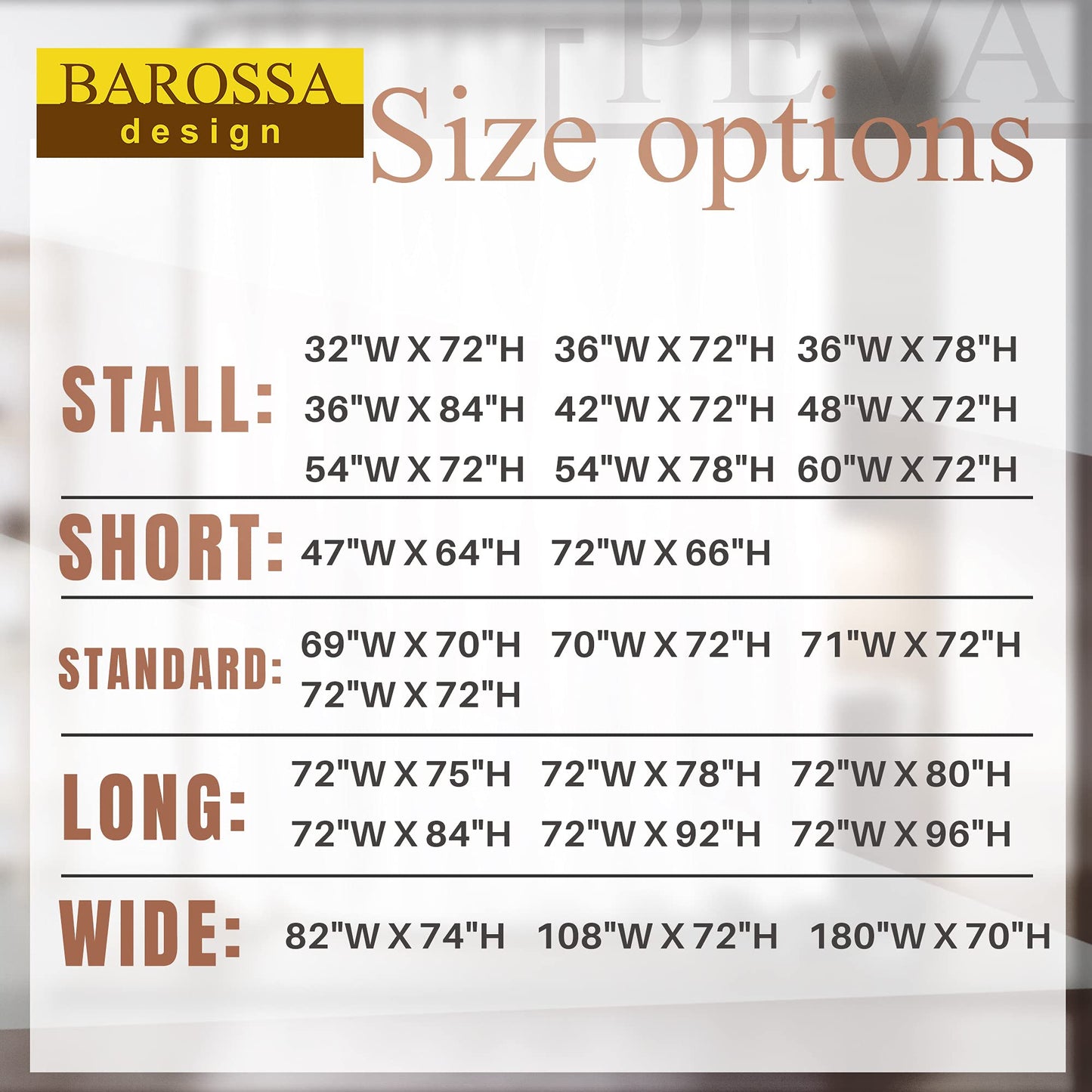 Barossa Design Premium PEVA Plastic Shower Liner with Rustproof Grommets