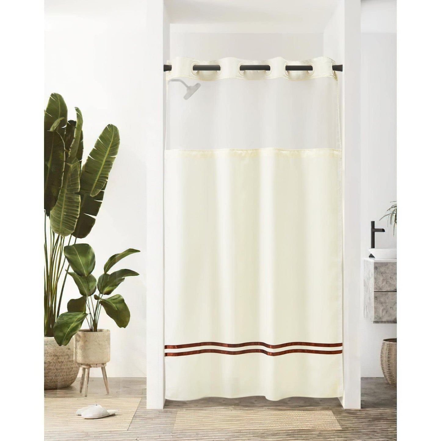 Barossa Design Shower Curtain with Snap in Liner and Stripe
