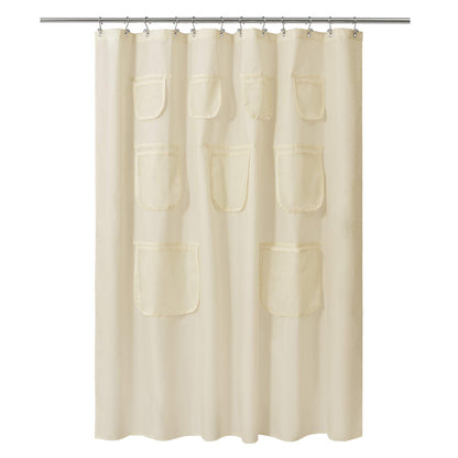 Barossa Design Water-Repellent Fabric Shower Curtain or Liner with 9 Handy Mesh Pockets