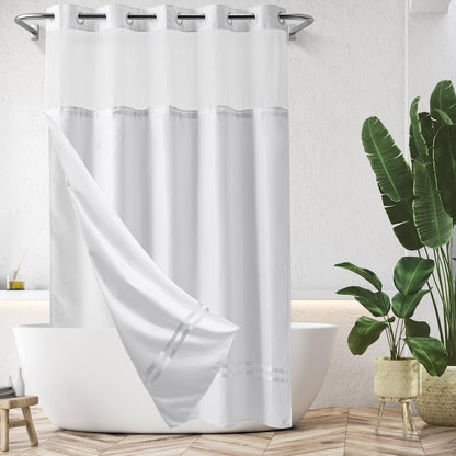 Barossa Design Shower Curtain with Snap in Liner and Stripe