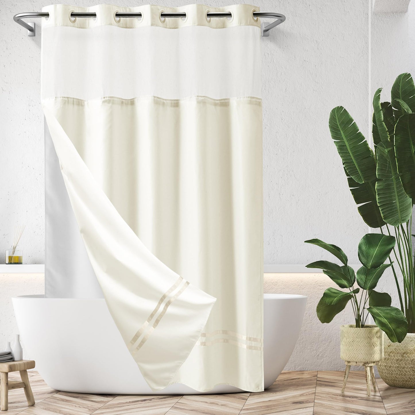 Barossa Design Shower Curtain with Snap in Liner and Stripe