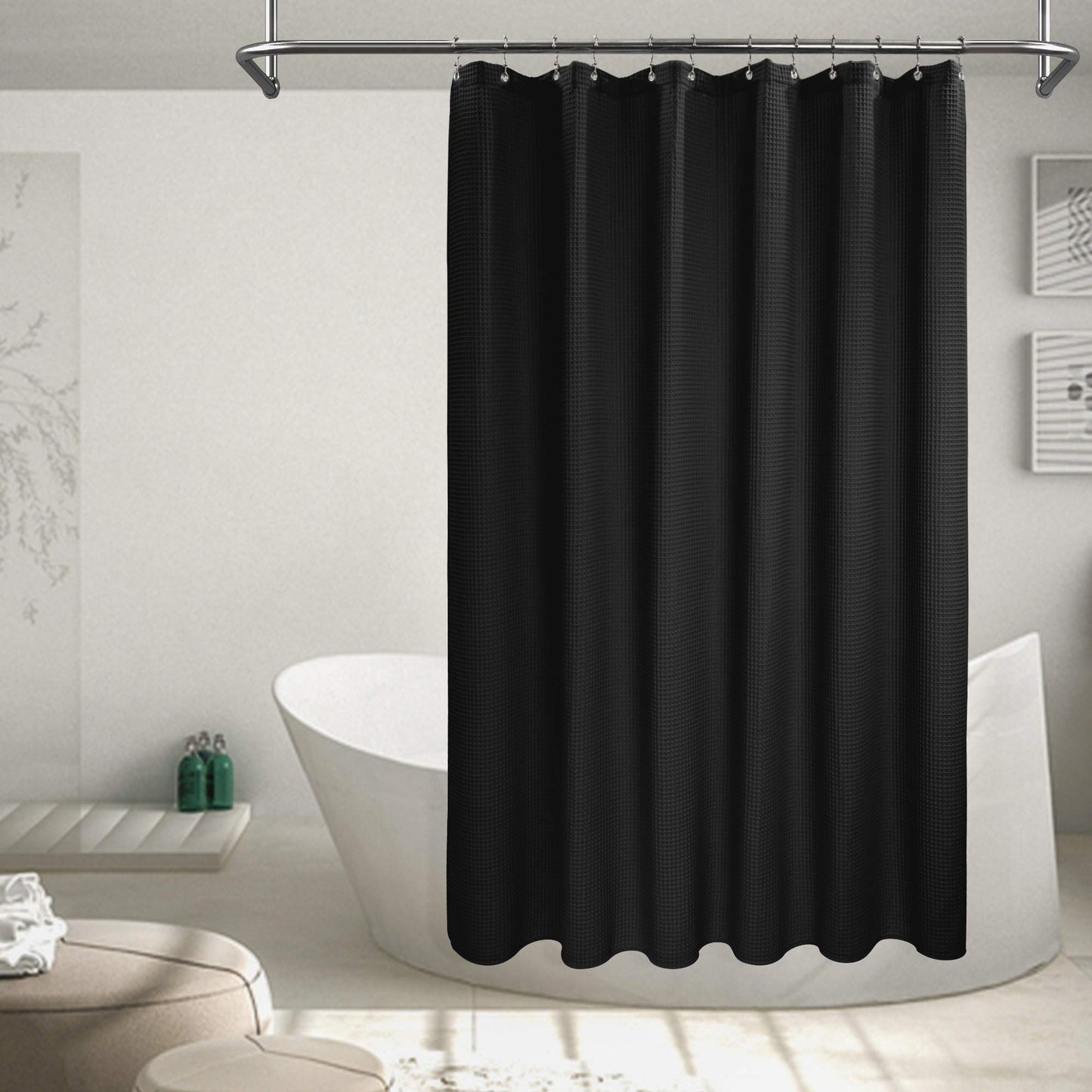 Barossa Design Cotton Blend Shower Curtain Honeycomb Waffle Weave