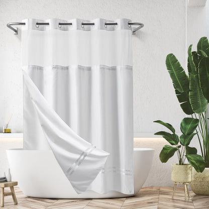 Barossa Design Shower Curtain with Snap in Liner and Stripe