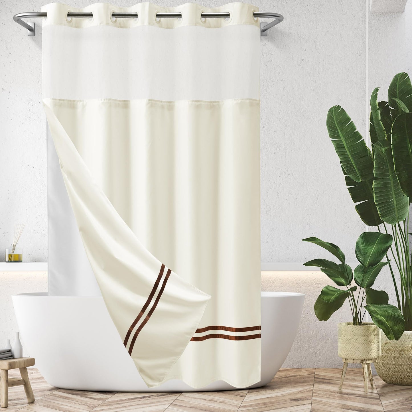 Barossa Design Shower Curtain with Snap in Liner and Stripe