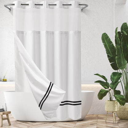 Barossa Design Shower Curtain with Snap in Liner and Stripe