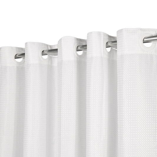 Barossa Design Waffle Weave White Shower Curtains Fabric for Bathroom, No Hooks Required, Hotel Quality & Water Repellent, 71" x 74"