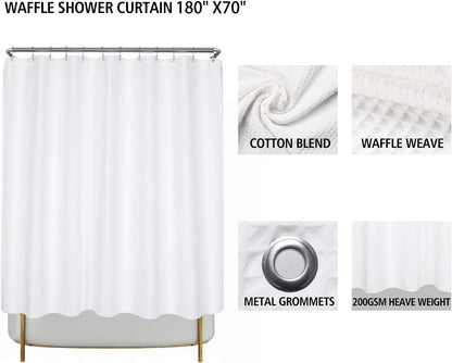 Barossa Design Soft & Hotel  Cotton Blend Shower Curtain Honeycomb Waffle Weave