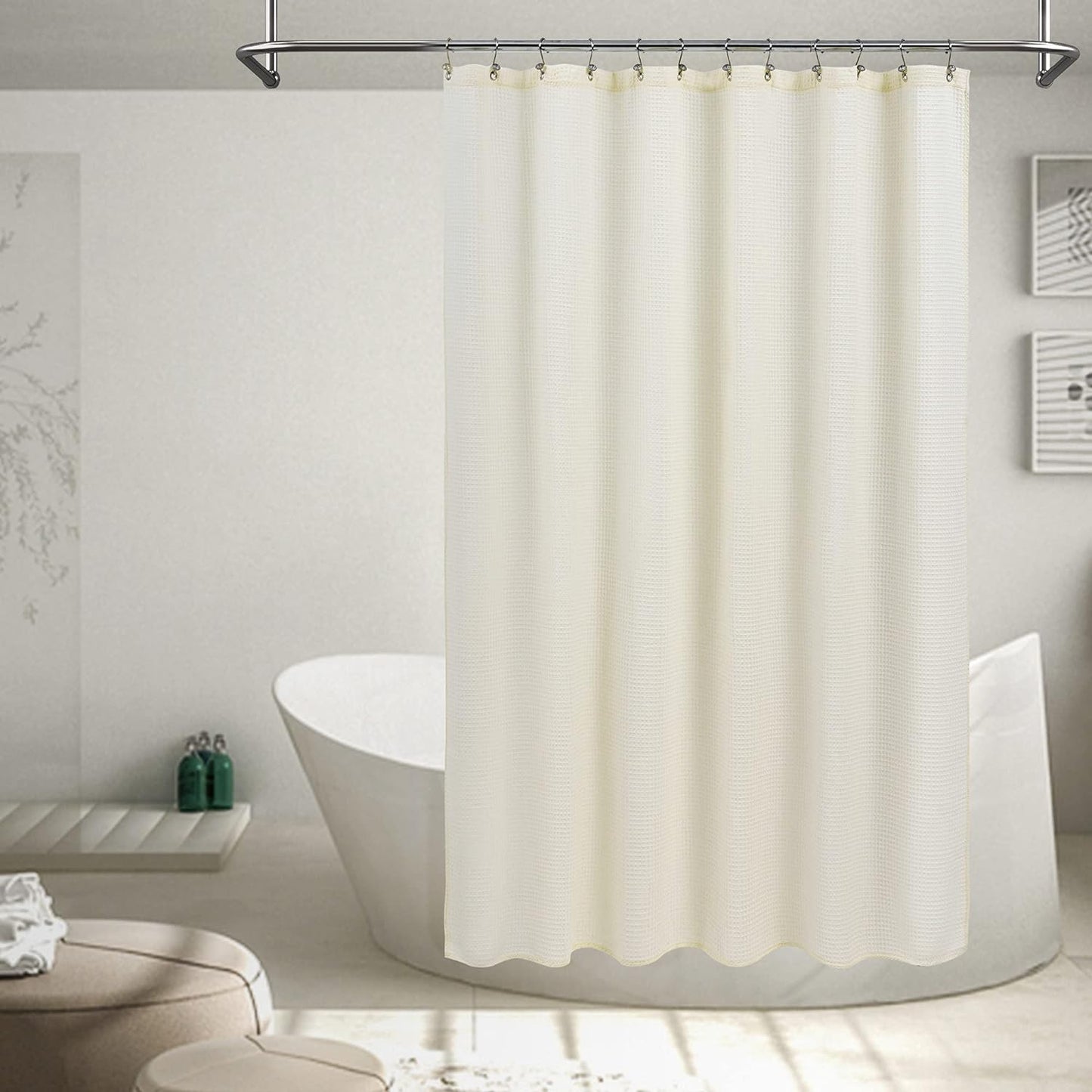 Barossa Design Soft & Hotel  Cotton Blend Shower Curtain Honeycomb Waffle Weave