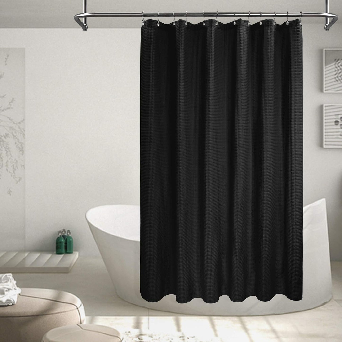 Barossa Design Soft & Hotel  Cotton Blend Shower Curtain Honeycomb Waffle Weave