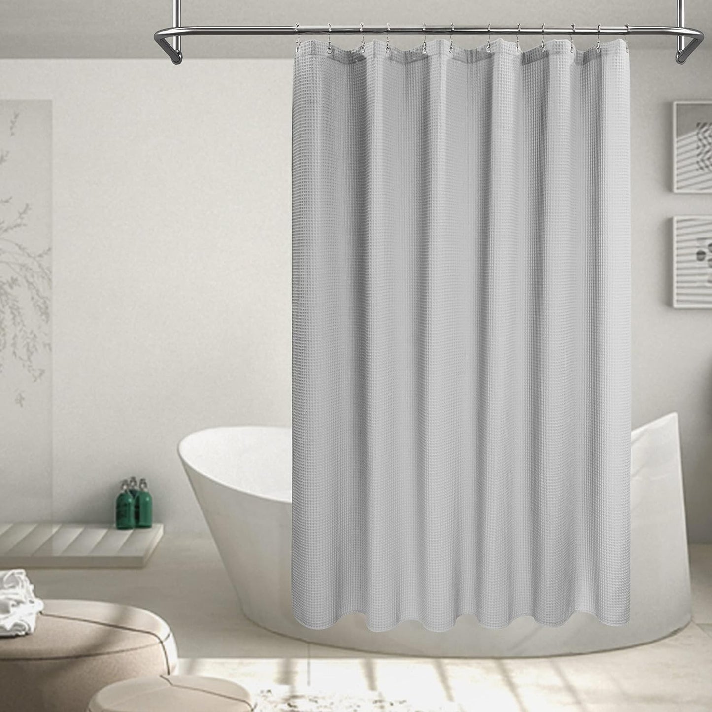 Barossa Design Soft & Hotel  Cotton Blend Shower Curtain Honeycomb Waffle Weave