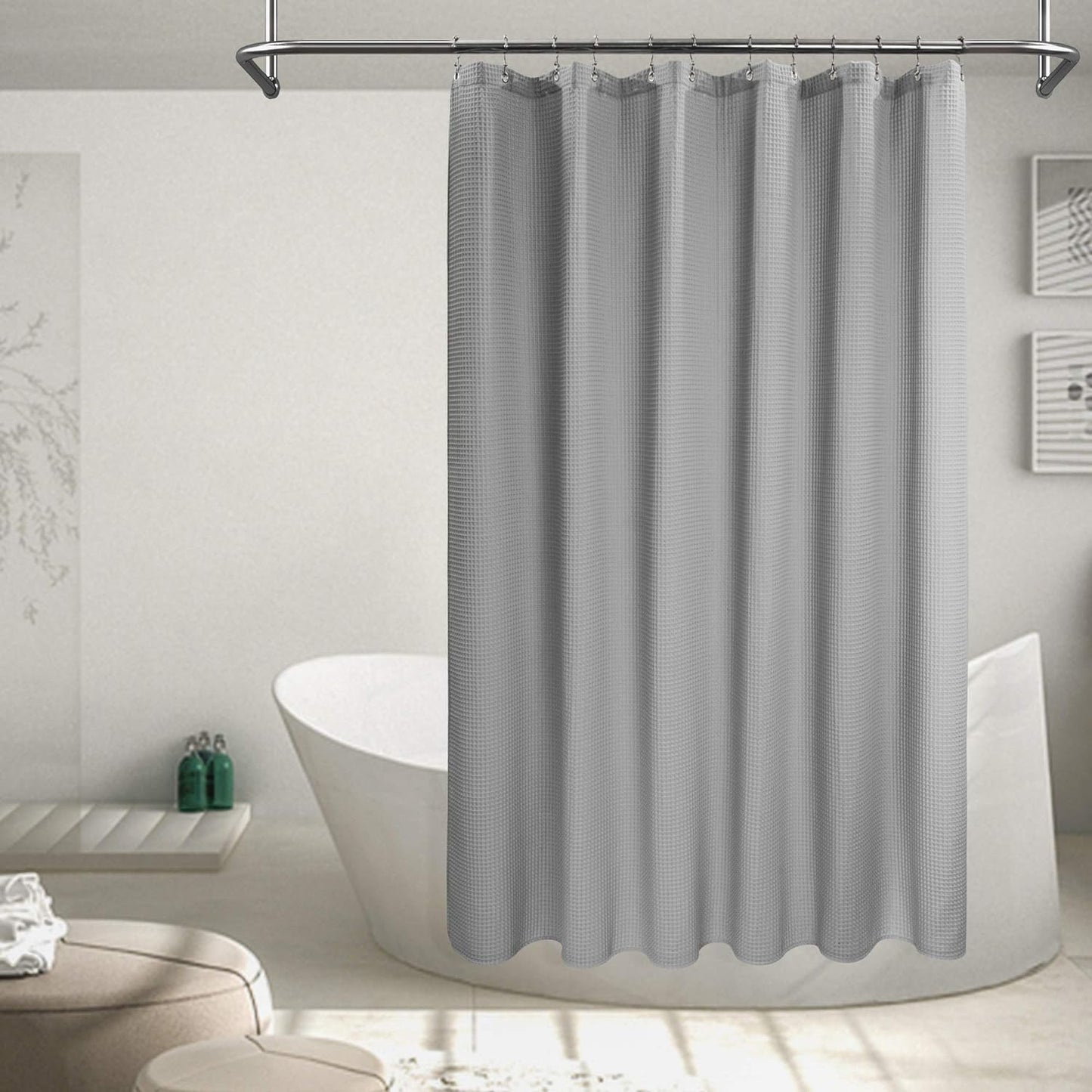 Barossa Design Soft & Hotel  Cotton Blend Shower Curtain Honeycomb Waffle Weave