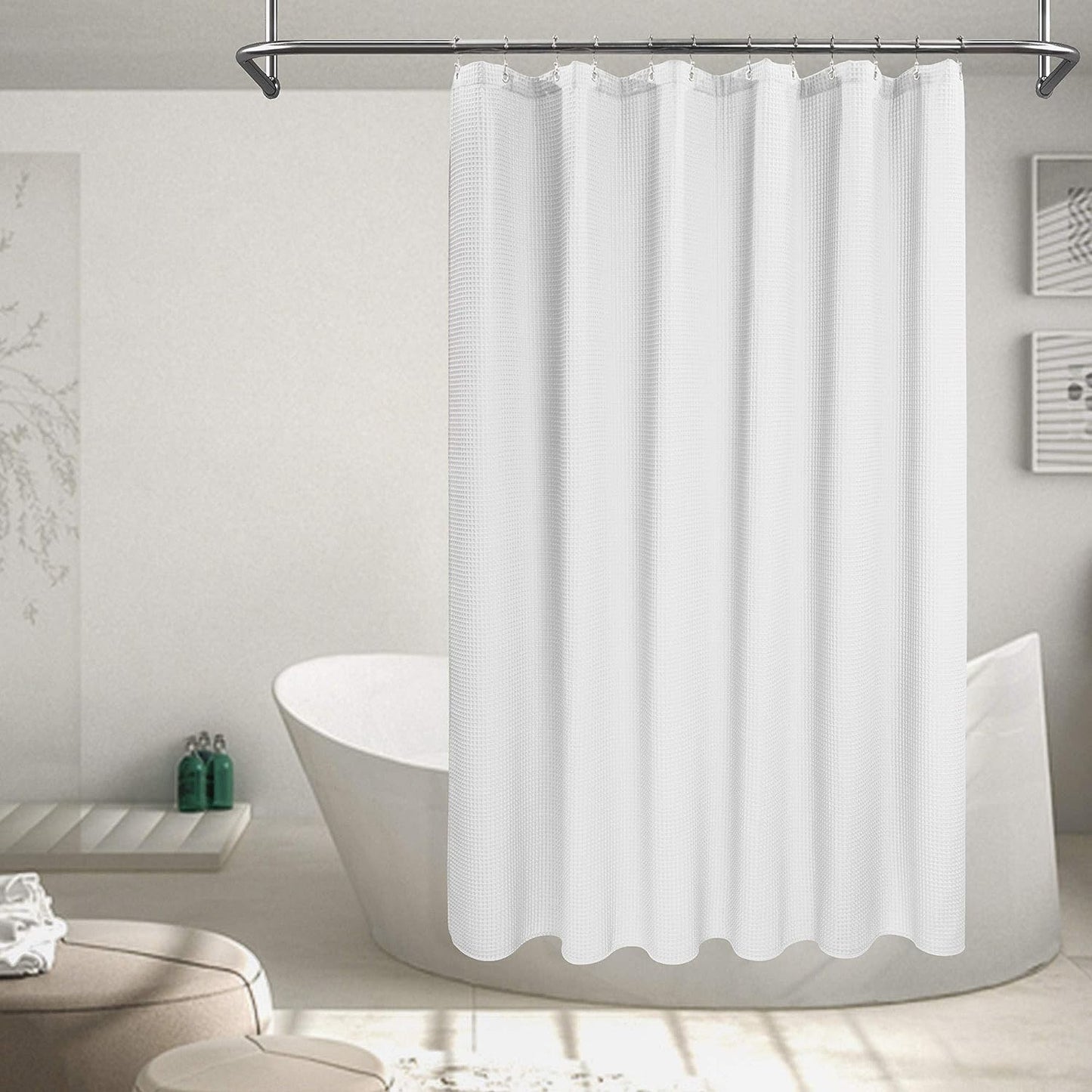 Barossa Design Soft & Hotel  Cotton Blend Shower Curtain Honeycomb Waffle Weave